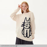 Coverwin Sweater Cute Cat Graphic Vintage Knitwear Y2K Sweaters Winter Harajuku Oversized Pullover Sweater Aesthetic Unisex Clothes Teens