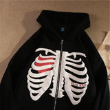 Coverwin Original Fashion 2K Skull Hoodie Women's Gothic Black Zip Oversized Sweatshirt Women's Retro Harajuku Hooded Jacket Streetwear