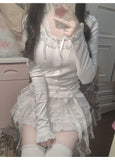 Coverwin-Y2k Lace Sweet Girl Korea Summer Skirts Women Clothes White MIni Skirt High waist Loose Grunge Kawaii Cute A-line Fluffy Skirt