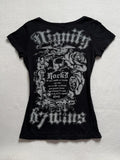 Coverwin-Skulls T Shirts Punk Vintage Women Clothes 90s Gothic Sexy American Slim Dark Tees Aesthetic Short sleeve Femme Clothing Y2k Top