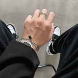 Coverwin DOUBLE LAYER BLACK SQUARE CHAIN BRACELET