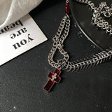 Coverwin RED CROSS CHAIN FISHBONE NECKLACE