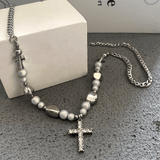 Coverwin PEARL CROSS PENDANT NECKLACE