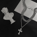 Coverwin CROSS DOUBLE CHAIN NECKLACE