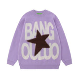 Coverwin Outfit American Ins Simple Personalized Letter Star Jacquard Round Neck Decorative Sweater Trend Y2K Loose Couple Lazy Sweater Tops