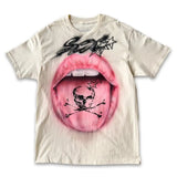 Coverwin Y2K Summer New T-shirt Lipstick Pattern Large Print Short Sleeve Men's and Women's Retro Hip Hop Punk Loose Cotton T-shirt Tops