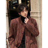 Coverwin Men Winter Outfit Round Collar Tweed Blazers Cardigan Men's Autumn Collarless Short Jacket Korean Style Chic Fashion Elgance Coat Handsome Jackets