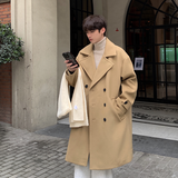 Coverwin Men Winter Outfit Winter High Quality Woolen Trench Coats Men Korean Style Luxury Male Casual Trenchcoat Men's Streetwear Gray/Khaki/Black