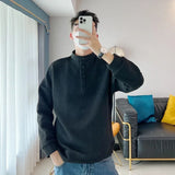 Coverwin Outfit Autumn Men's Henley Neck Button Waffle Sweatshirts 2025 New Solid Y2K Pullover Hoodies Korean Fashion Loose Casual sudaderas