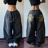 Coverwin Streetwear Fashion New Letters Embroidered Washed Baggy Jeans Women Y2K Harajuku Gothic Hiphop Popular High Waist Wide Leg Pants