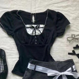 Coverwin-2000s FemmeKawaii High waist Pleated skirt Y2k Punk Sexy Slim Streetwear Bow Mini Skirts Emo Girl Gothic Women Vintage Clothes
