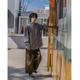 Coverwin Spring and autumn new Japanese Harajuku style retro striped shirts for male and female students corduroy trendy jackets shirt