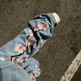 Coverwin Y2K baggy jeans Harajuku cherry blossom embroidery jeans fashion Hip Hop streetwear men women gothic Casual wide leg Denim Pants