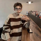 Coverwin Men and Women Autumn and Winter Korean Street Personalized Striped Sweaters Couple Trend Laydown Casual Y2K Retro Top harajuku