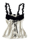Coverwin-2025 Summer Clothes Y2k Sexy Crop Top Corset Coquette Bow Lace Sling White Tube Tank Tops Kawaii Cute Japanese Women Camis Tanks
