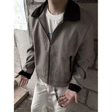 Coverwin Outfit American Retro Color-blocked Houndstooth Short Coat Men Trendy Spring Autumn Y2K High End Handsome Small Fragrant Apel Jacket