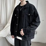 Coverwin Men Winter Outfit Black Denim Short Jacket Men Turn Down Collar Bomber Jacket Jeans Coats Casual Pockets Overalls Streetwear Man Clothing Outwear