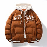 Coverwin Men's Cotton Padded Jacket Hooded Parka Letter Embroidery Zipper Pockets Coldproof Outerwear Male Coat Streetwear Chic Hot Sales