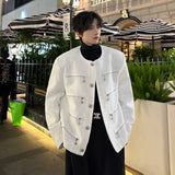 Coverwin Men Winter Outfit Men's Elegant Jacket Korean Style Luxury Short Suit Coat Fashion Multi-zipper Sequin Design Trend Male Casual Jackets White