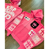 Coverwin Aesthetic cross letter patch embroidery high quality zipper hoodie for women kawaii pink fashion Y2K versatile couple sweatshirt