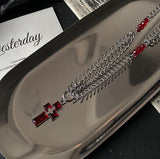 Coverwin RED CROSS CHAIN FISHBONE NECKLACE