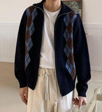 Coverwin 2024 New Fashion Men Spring outfit  No. 6146 KNITTED STAND COLLAR DIAMOND ZIP-UP SWEATER