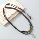 Coverwin " Boho Leaf Wood Bead" Necklaces