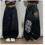 Coverwin American New Trend Retro Embroidered Letters Baggy Women's Jeans Y2K Harajuku Hip-Hop Gothic Casual Joker Couple Wide Trousers