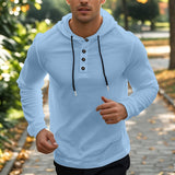 Coverwin Spring Solid Color Slim Fit Long Sleeved T-shirt Men's Hooded Breathable Sports Top Waffle Cotton Casual Long Sleeved Shirt