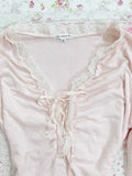 Coverwin-Pink T-shirt Long sleeves Sweet Girl Clothes Lace Bandage High waist Hot Vintage 90s Clothes T shirts Femme Crop Top Kawaii Tops