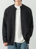 Coverwin Autumn Men's Solid Solor Zipper Cardigan Coats Letter Printed Crewneck Knitted Sweater Casual Loose Pull Homme Knitwear Jackets