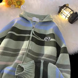 Coverwin New original dopamine contrast striped stand up collar cardigan sweater for men and women in autumn and winter casual sweaters