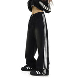 Coverwin Retro American Style Jeans Baggy Straight Demin Pants for Men Line Design Spring Autumn Straight Leg Casual Wide Leg Trousers