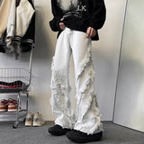 Coverwin Y2K American New Fashion High Street Vibe Destroyed Fringed Jeans Men And Women Vintage Harajuku Wide Leg Micro-trumpet Slacks