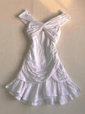 Coverwin-Korea Summer Mini Dresses White Sexy Women Clothes Harajuku Sweet Girl Cross Kpop Short Dress Punk Vintage Femme Y2K Party Dress