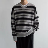 Coverwin Outfit Fashionable Korean Striped Sweater Men's High-end Loose Retro Sweater Autumn and Winter Y2K Handsome Street V-neck Jacket