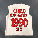 Coverwin Retro Child Of God 1990 Print 100% Cotton Casual Tank Top