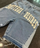 Coverwin 2000s Bottega Desires Pieces Skateboard Denim Shorts Letter Cartoon Patchwork Loose Jeans Wide Leg Pants Harajuku Rock Pants Men