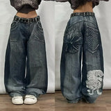 Coverwin American Women Y2K New Street Popular Straight Jeans Men Harajuku Hip Hop Punk Mopping Wide leg Pants Couple Casual Loose Jeans