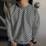 Coverwin Winter New Checkered Pullover Round Neck Botto Men's Coat Fashion Small Check Waffle Youth Round Neck Jacquard Check Hoodie
