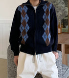 Coverwin 2024 New Fashion Men Spring outfit  No. 6146 KNITTED STAND COLLAR DIAMOND ZIP-UP SWEATER