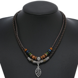 Coverwin " Boho Leaf Wood Bead" Necklaces