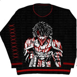 Coverwin Gothic black cartoon anime jacquard knitted sweater Y2K winter warm oversized women's sweater 2000s punk hip-hop streetwear