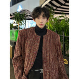 Coverwin Men Winter Outfit Round Collar Tweed Blazers Cardigan Men's Autumn Collarless Short Jacket Korean Style Chic Fashion Elgance Coat Handsome Jackets