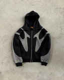 Coverwin Y2K Retro Hip Hop Gray Stitching Embroidered Hooded Sweater Fashion Loose Casual Hooded Sweatshirt Gothic Street Women Clothing