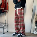 Coverwin 2025 New Y2K Plaid Casual Baggy Pants For Men Autumn Korean Fashion Straight Woolen Trousers Y2K Vintage Streetwear Pantalones