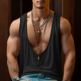 Coverwin Big V-neck Sleeveless T-shirt Men Vest solid Color Thin casual Undershirt Summer Breathable Fitness Muscles Sport Tank Top