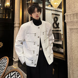 Coverwin Men Winter Outfit Men's Elegant Jacket Korean Style Luxury Short Suit Coat Fashion Multi-zipper Sequin Design Trend Male Casual Jackets White