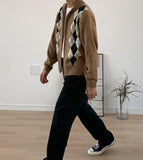 Coverwin 2024 New Fashion Men Spring outfit  No. 6146 KNITTED STAND COLLAR DIAMOND ZIP-UP SWEATER