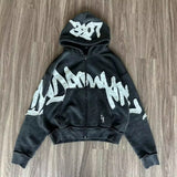 Coverwin Y2K Fashion New High Street Fashion Letter Patch Zipper Hooded Women Harajuku Hip Hop Pop Gothic Casual Couple Sweatshirt Tops